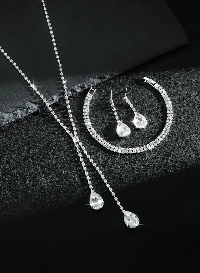 تايك تو طقم مجوهرات 3 قطع عقد وسوار وأقراط منمقة